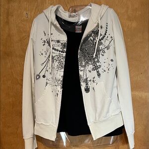Lot of Women's White Graphic Hoodie and Black long sleeve T-Shirt Sz.L